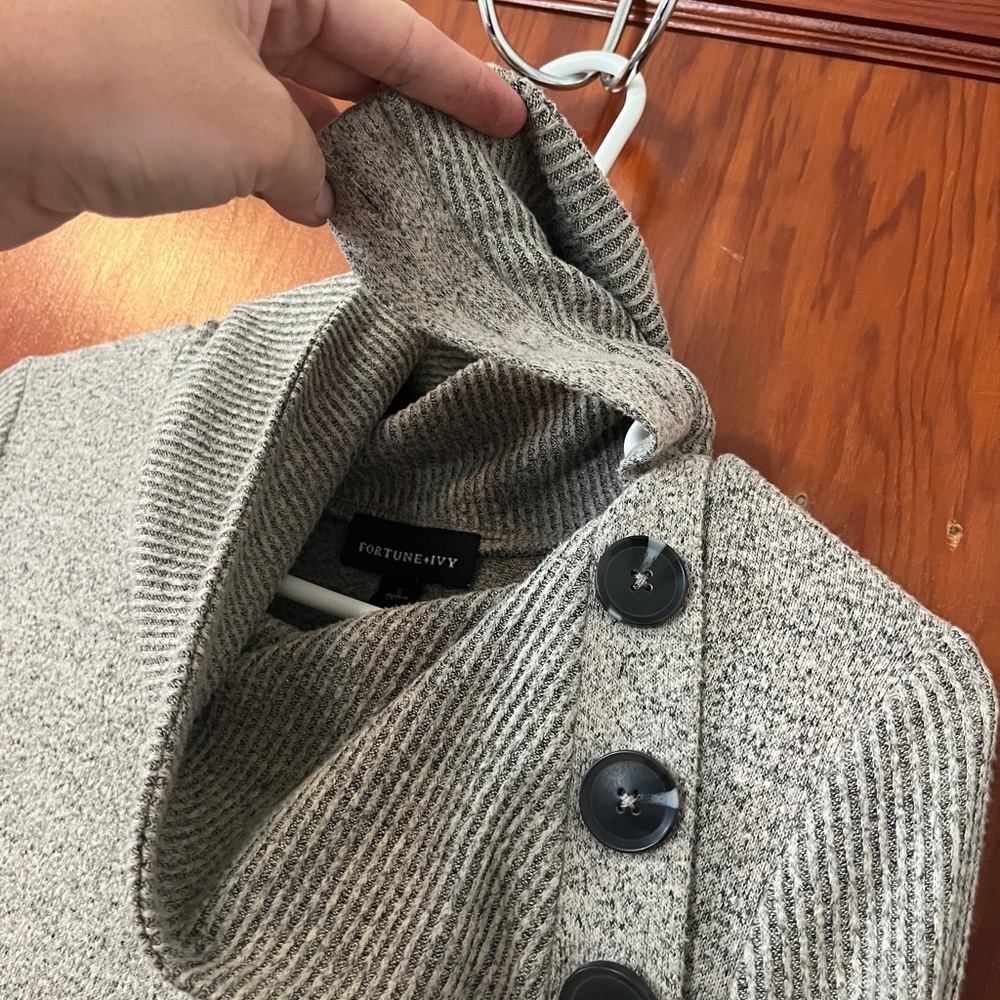 Fortune + Ivy Elegant Gray Cowl Neck Sweater with Button Details. BRAND NEW - Picture 8 of 8